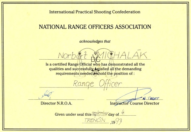 Certified : Range Officer – 1993