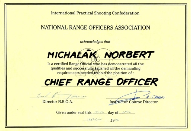 Certified : Chief Range Officer – 1994
